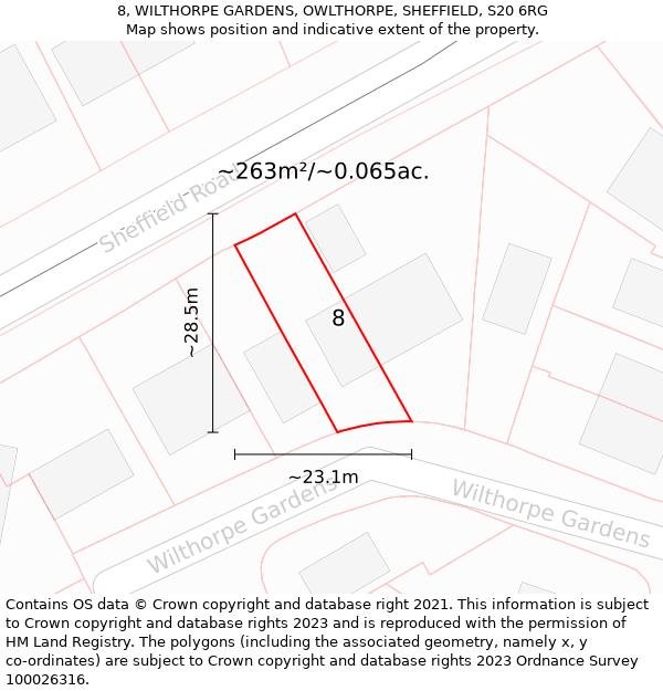 8, WILTHORPE GARDENS, OWLTHORPE, SHEFFIELD, S20 6RG: Plot and title map