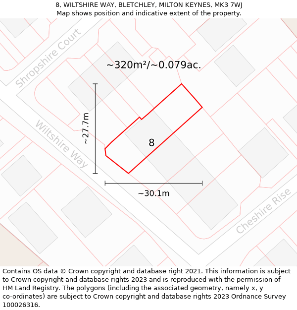 8, WILTSHIRE WAY, BLETCHLEY, MILTON KEYNES, MK3 7WJ: Plot and title map