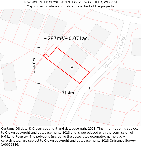 8, WINCHESTER CLOSE, WRENTHORPE, WAKEFIELD, WF2 0DT: Plot and title map