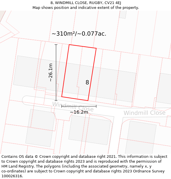 8, WINDMILL CLOSE, RUGBY, CV21 4EJ: Plot and title map
