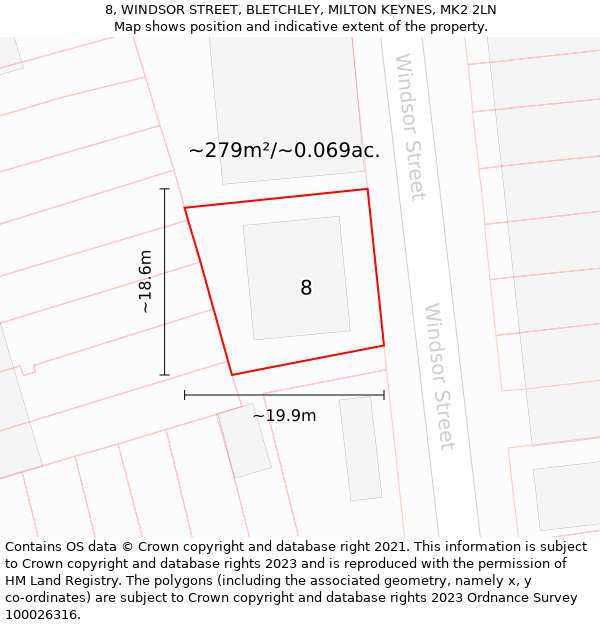 8, WINDSOR STREET, BLETCHLEY, MILTON KEYNES, MK2 2LN: Plot and title map