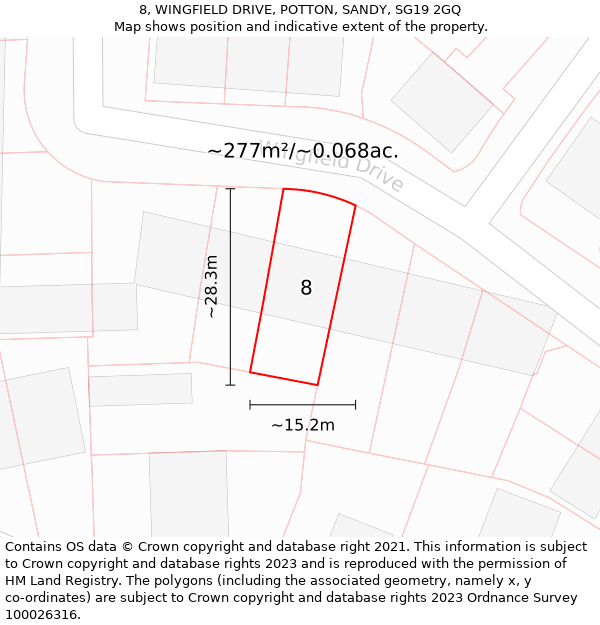 8, WINGFIELD DRIVE, POTTON, SANDY, SG19 2GQ: Plot and title map