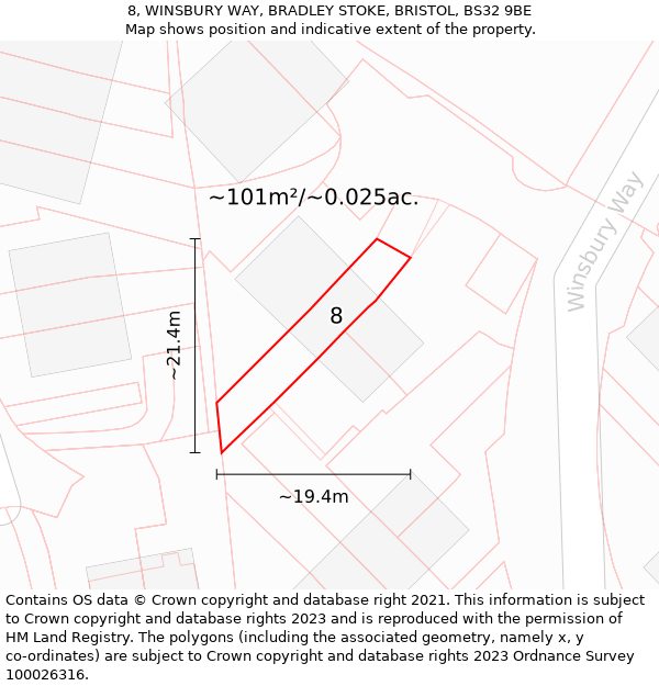 8, WINSBURY WAY, BRADLEY STOKE, BRISTOL, BS32 9BE: Plot and title map