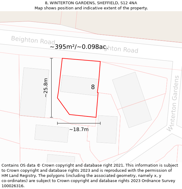 8, WINTERTON GARDENS, SHEFFIELD, S12 4NA: Plot and title map