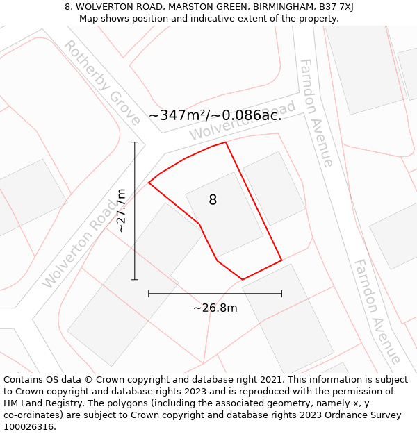 8, WOLVERTON ROAD, MARSTON GREEN, BIRMINGHAM, B37 7XJ: Plot and title map