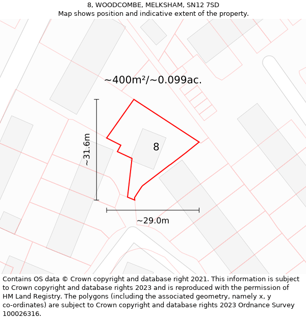 8, WOODCOMBE, MELKSHAM, SN12 7SD: Plot and title map