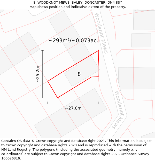 8, WOODKNOT MEWS, BALBY, DONCASTER, DN4 8SY: Plot and title map