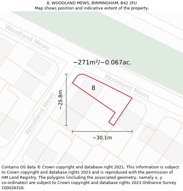 8, WOODLAND MEWS, BIRMINGHAM, B42 2FU: Plot and title map