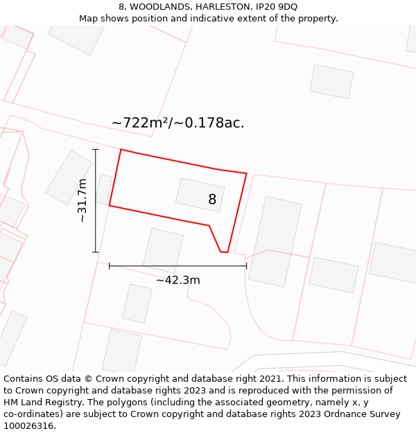 8, WOODLANDS, HARLESTON, IP20 9DQ: Plot and title map