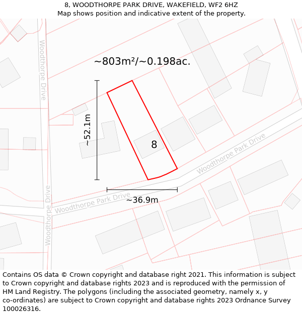 8, WOODTHORPE PARK DRIVE, WAKEFIELD, WF2 6HZ: Plot and title map