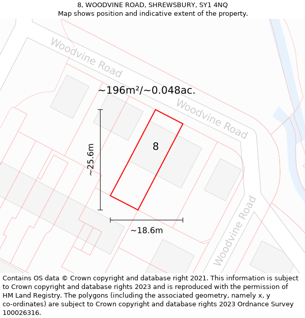 8, WOODVINE ROAD, SHREWSBURY, SY1 4NQ: Plot and title map