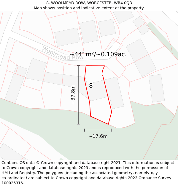 8, WOOLMEAD ROW, WORCESTER, WR4 0QB: Plot and title map