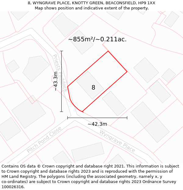 8, WYNGRAVE PLACE, KNOTTY GREEN, BEACONSFIELD, HP9 1XX: Plot and title map