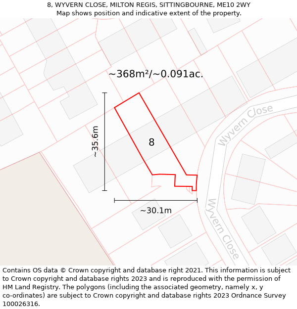 8, WYVERN CLOSE, MILTON REGIS, SITTINGBOURNE, ME10 2WY: Plot and title map