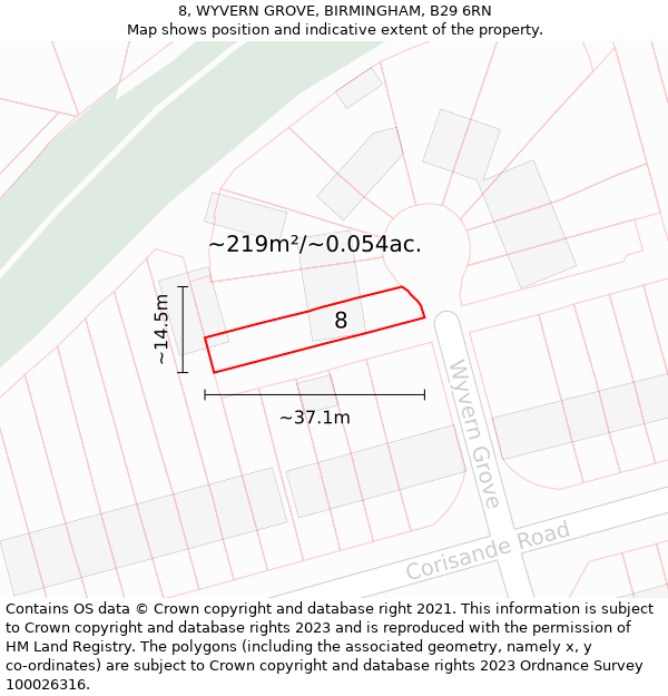 8, WYVERN GROVE, BIRMINGHAM, B29 6RN: Plot and title map