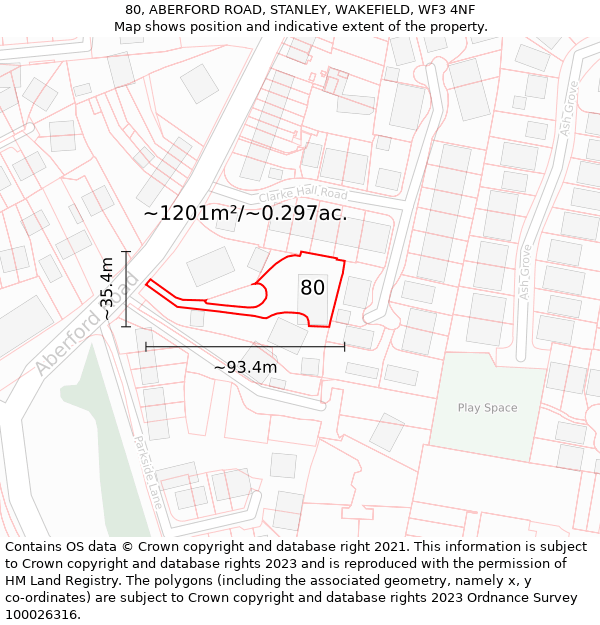 80, ABERFORD ROAD, STANLEY, WAKEFIELD, WF3 4NF: Plot and title map