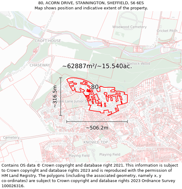 80, ACORN DRIVE, STANNINGTON, SHEFFIELD, S6 6ES: Plot and title map