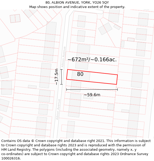 80, ALBION AVENUE, YORK, YO26 5QY: Plot and title map