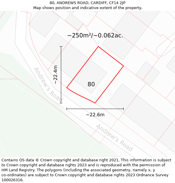 80, ANDREWS ROAD, CARDIFF, CF14 2JP: Plot and title map