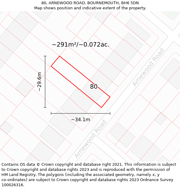 80, ARNEWOOD ROAD, BOURNEMOUTH, BH6 5DN: Plot and title map