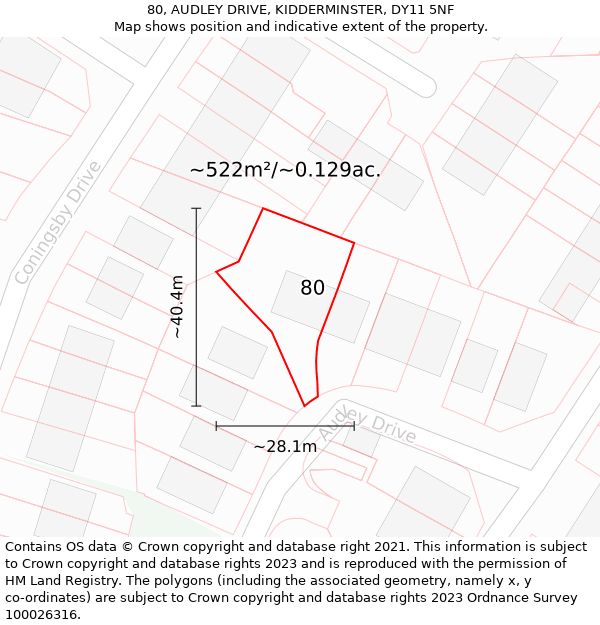 80, AUDLEY DRIVE, KIDDERMINSTER, DY11 5NF: Plot and title map