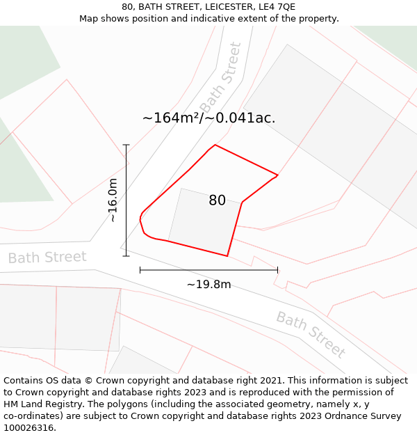 80, BATH STREET, LEICESTER, LE4 7QE: Plot and title map