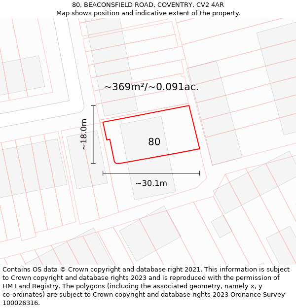 80, BEACONSFIELD ROAD, COVENTRY, CV2 4AR: Plot and title map