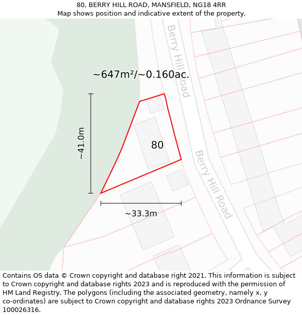 80, BERRY HILL ROAD, MANSFIELD, NG18 4RR: Plot and title map