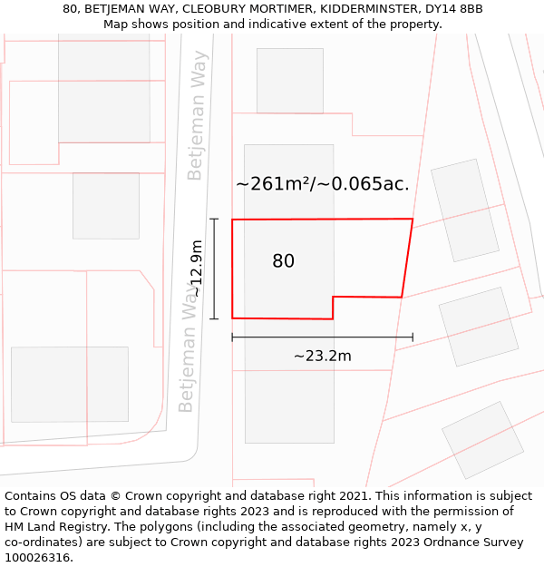 80, BETJEMAN WAY, CLEOBURY MORTIMER, KIDDERMINSTER, DY14 8BB: Plot and title map