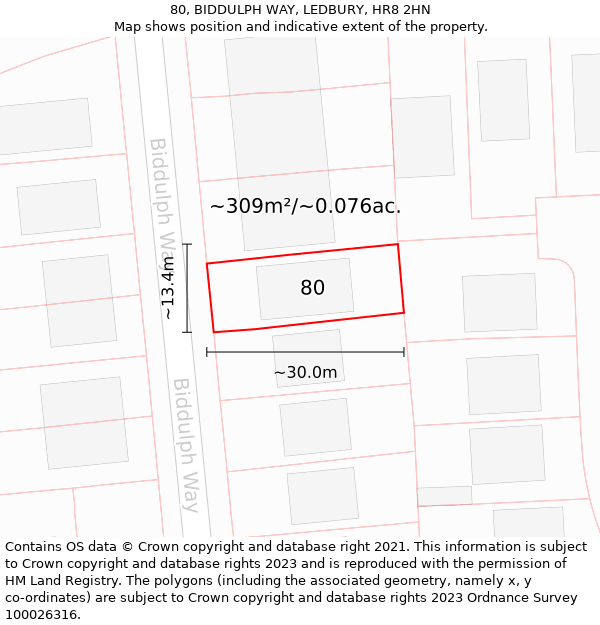 80, BIDDULPH WAY, LEDBURY, HR8 2HN: Plot and title map