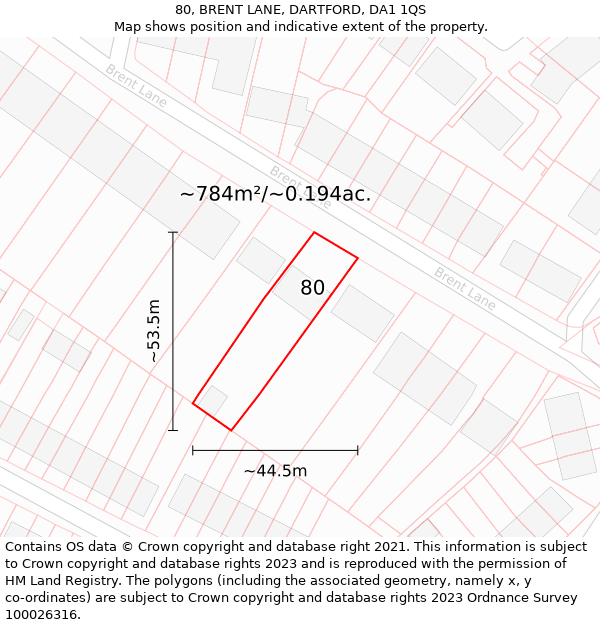 80, BRENT LANE, DARTFORD, DA1 1QS: Plot and title map