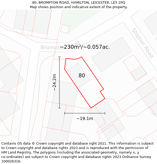 80, BROMPTON ROAD, HAMILTON, LEICESTER, LE5 1PQ: Plot and title map