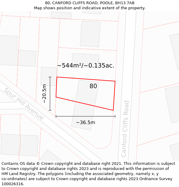 80, CANFORD CLIFFS ROAD, POOLE, BH13 7AB: Plot and title map