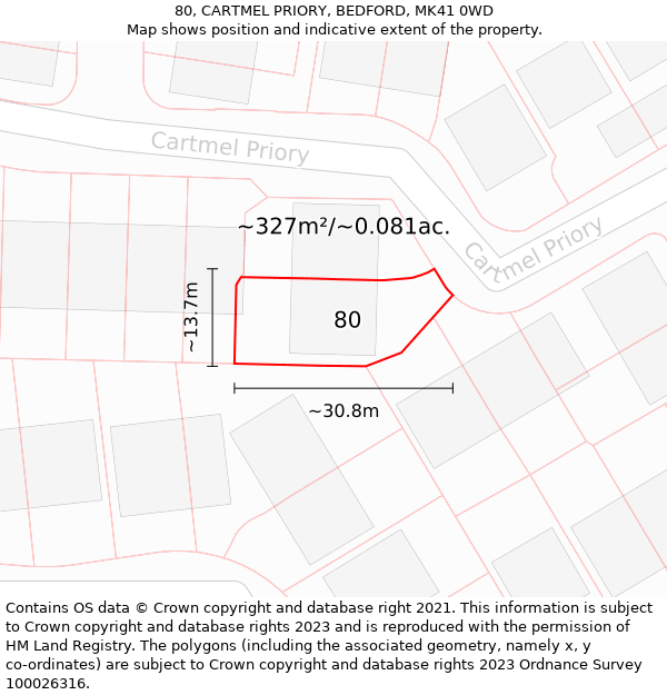 80, CARTMEL PRIORY, BEDFORD, MK41 0WD: Plot and title map