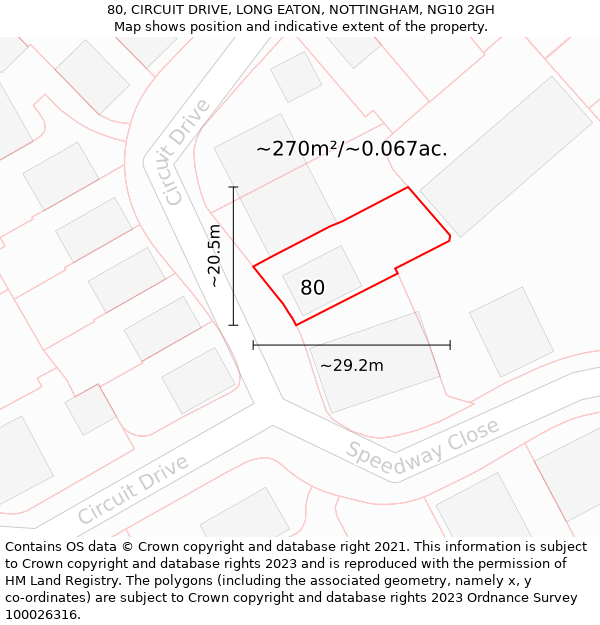 80, CIRCUIT DRIVE, LONG EATON, NOTTINGHAM, NG10 2GH: Plot and title map