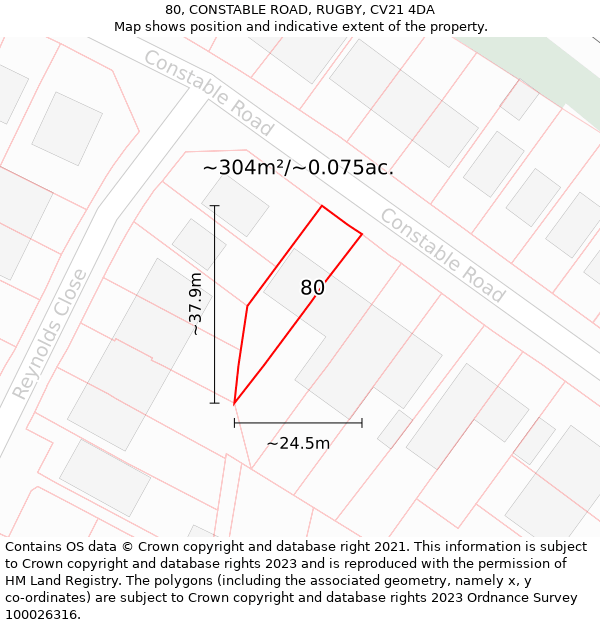 80, CONSTABLE ROAD, RUGBY, CV21 4DA: Plot and title map