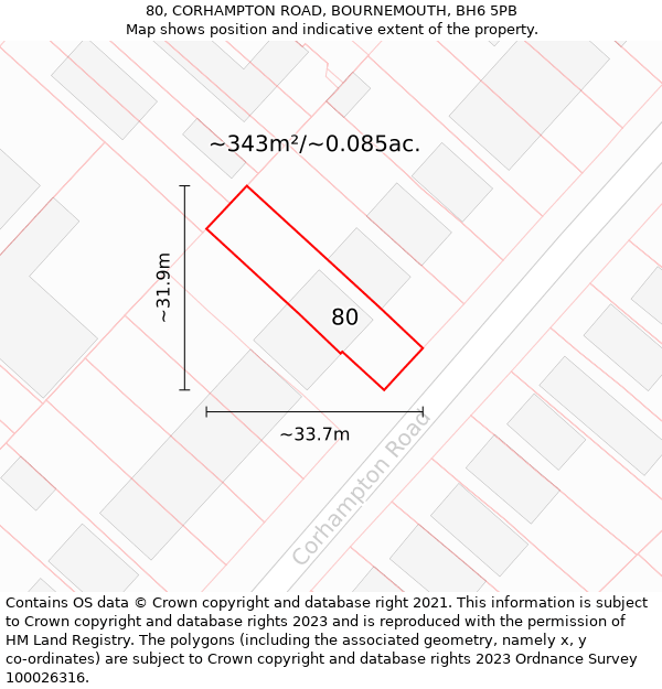 80, CORHAMPTON ROAD, BOURNEMOUTH, BH6 5PB: Plot and title map