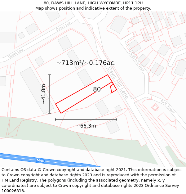 80, DAWS HILL LANE, HIGH WYCOMBE, HP11 1PU: Plot and title map