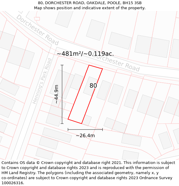 80, DORCHESTER ROAD, OAKDALE, POOLE, BH15 3SB: Plot and title map