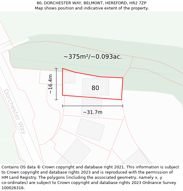 80, DORCHESTER WAY, BELMONT, HEREFORD, HR2 7ZP: Plot and title map