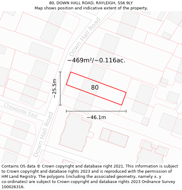 80, DOWN HALL ROAD, RAYLEIGH, SS6 9LY: Plot and title map