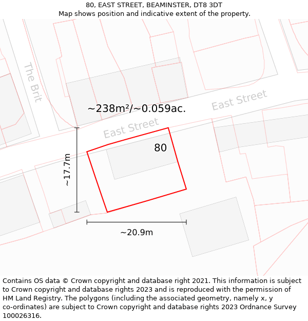 80, EAST STREET, BEAMINSTER, DT8 3DT: Plot and title map