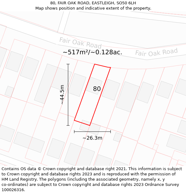 80, FAIR OAK ROAD, EASTLEIGH, SO50 6LH: Plot and title map