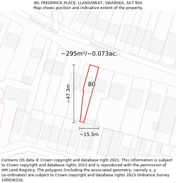 80, FREDERICK PLACE, LLANSAMLET, SWANSEA, SA7 9SX: Plot and title map