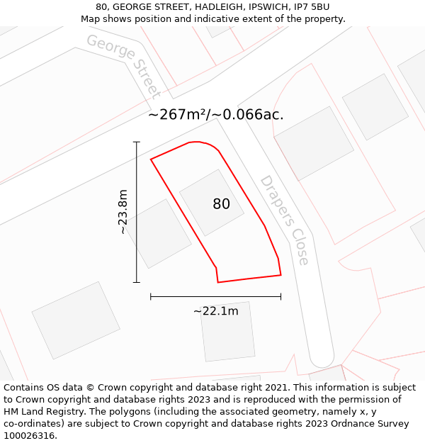 80, GEORGE STREET, HADLEIGH, IPSWICH, IP7 5BU: Plot and title map