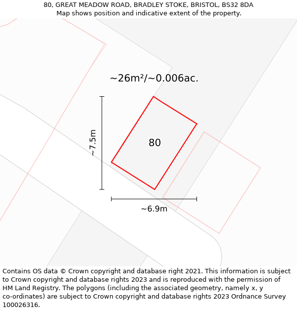 80, GREAT MEADOW ROAD, BRADLEY STOKE, BRISTOL, BS32 8DA: Plot and title map