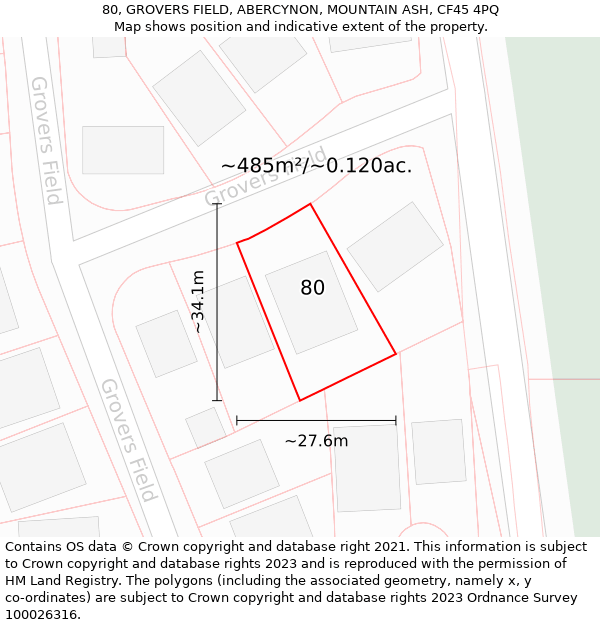 80, GROVERS FIELD, ABERCYNON, MOUNTAIN ASH, CF45 4PQ: Plot and title map