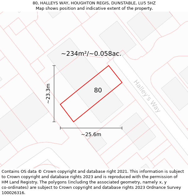 80, HALLEYS WAY, HOUGHTON REGIS, DUNSTABLE, LU5 5HZ: Plot and title map