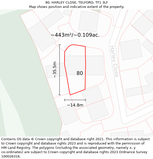 80, HARLEY CLOSE, TELFORD, TF1 3LF: Plot and title map