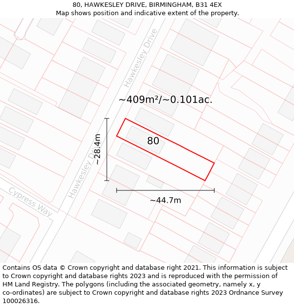 80, HAWKESLEY DRIVE, BIRMINGHAM, B31 4EX: Plot and title map